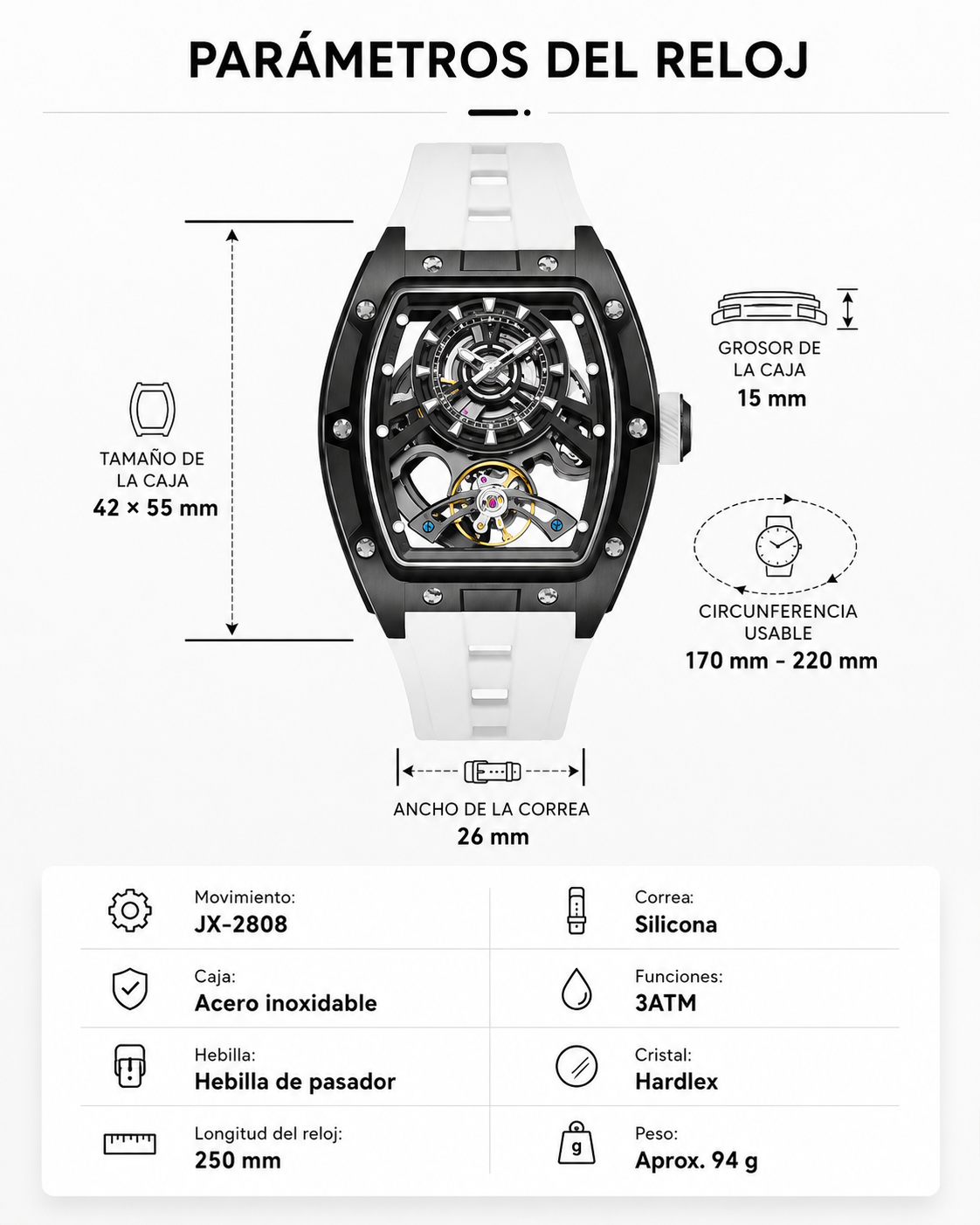 White Skeleton — Reloj Hombre Skeleton Automático